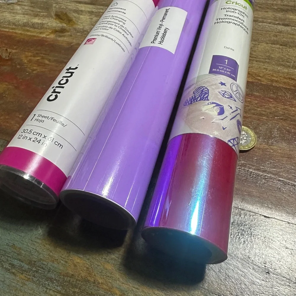 Cricut Vinyl Lot Heat Activated Magenta Huckleberry Dahlia Holographic Iron-On